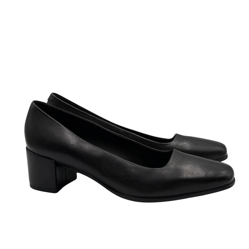 ECCO Black Leather‎ Block Heel Pumps Women's 10 EU 41 Square Toe Comfort Shoes